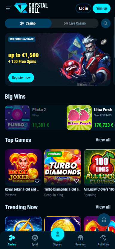 CrystalRoll Casino — mobiel
